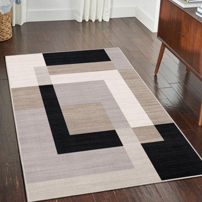 Stylish Milo Neutral Printed Rug Hallway Area 120X170 cm Carpet Living ...