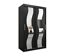 Stylish Mirrored Sliding Door Wardrobe in Black with Spacious Shelves (H)2000mm (W)1200mm (D)620mm