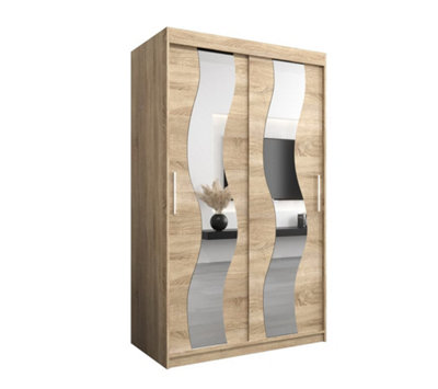 Stylish Mirrored Sliding Door Wardrobe in Oak Sonoma with Spacious Shelves (H)2000mm (W)1200mm (D)620mm