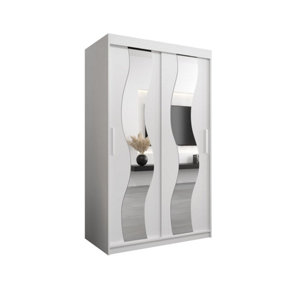 Stylish Mirrored Sliding Door Wardrobe in White with Spacious Shelves (H)2000mm (W)1200mm (D)620mm