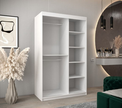 Stylish Mirrored Sliding Door Wardrobe in White with Spacious Shelves (H)2000mm (W)1200mm (D)620mm