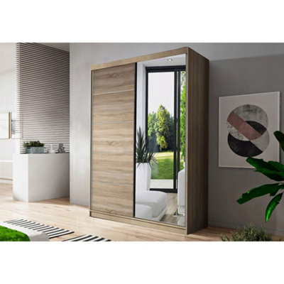 Stylish Neomi 5 Oak Sonoma Sliding Door Wardrobe W1200mm H2000mm D610mm with Mirrored Doors