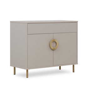 Stylish Nubo Sideboard Cabinet H820mm W1000mm D450mm with Hinged Doors and Drawer in Cashmere & Gold