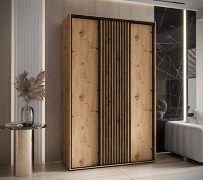 Stylish Oak Artisan Sapporo Sliding Door Wardrobe 160cm with Ample Storage (H2050mm W1600mm D600mm)