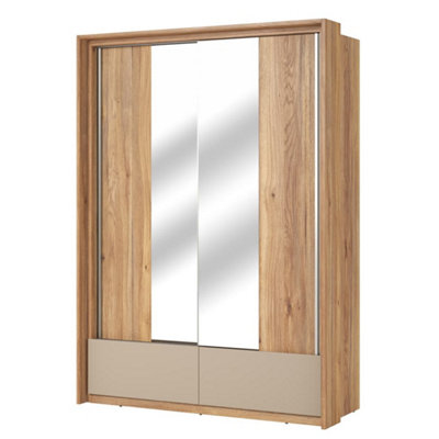 Stylish Oak Mauvella & Congo Impressio 61 Sliding Door Wardrobe W1590mm H2190mm D630mm - Mirrored Doors, Ample Storage