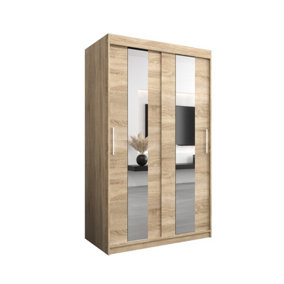 Stylish Oak Sonoma Pole Sliding Door Wardrobe W1200mm H2000mm D620mm Mirrored Elegant Storage Solution