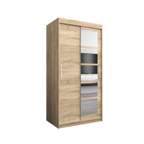 Stylish Oak Sonoma Roma I Sliding Door Wardrobe W1000mm H2000mm D620mm Mirrored Elegant Storage Solution