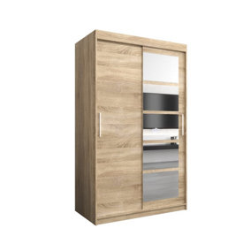 Stylish Oak Sonoma Roma I Sliding Door Wardrobe W1200mm H2000mm D620mm Mirrored Vertical Handles Elegant Storage Solution