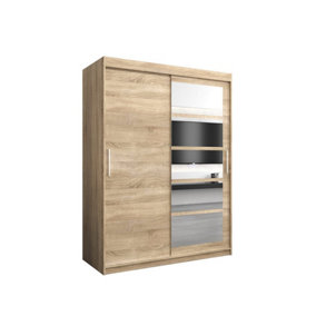 Stylish Oak Sonoma Roma I Sliding Door Wardrobe W1500mm H2000mm D620mm Mirrored Vertical Handles Elegant Storage Solution