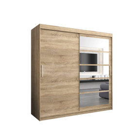 Stylish Oak Sonoma Roma I Sliding Door Wardrobe W2000mm H2000mm D620mm Mirrored Vertical Handles Elegant Storage Solution