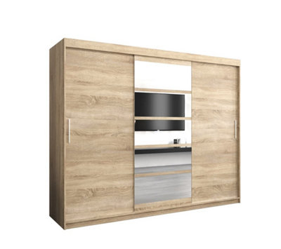 Stylish Oak Sonoma Roma I Sliding Door Wardrobe W2500mm H2000mm D620mm Mirrored Elegant Storage Solution