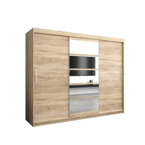 Stylish Oak Sonoma Roma I Sliding Door Wardrobe W2500mm H2000mm D620mm Mirrored Elegant Storage Solution