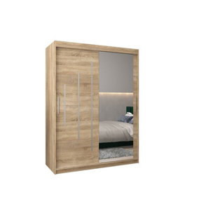 Stylish Oak Sonoma York II Sliding Door Wardrobe W1500mm H2000mm D620mm - Mirrored Storage with Silver Handles