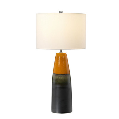 Stylish Orange and Graphite Table Lamp with Ivory Drum Shade