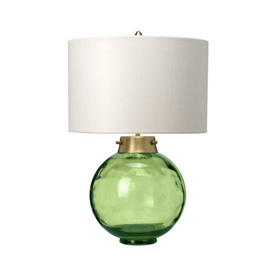 Stylish Origami Shade Table Lamp in Aged Brass and Dark Green Glass