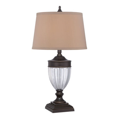 Stylish Palladian Bronze Table Lamp with Tan Fabric Shade