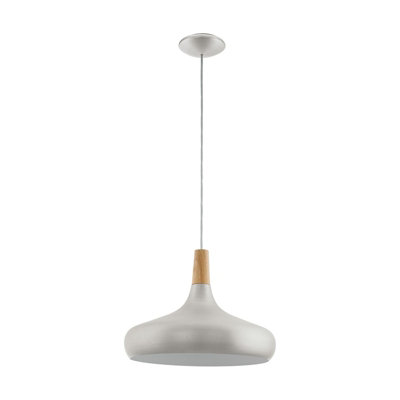 Stylish Pendant Ceiling Light in Brushed Silver and Brown Wood with Adjustable Height