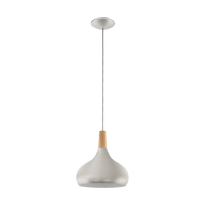 Stylish Pendant Ceiling Light in Brushed Silver and Brown Wood