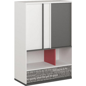 Stylish Philosophy Sideboard Cabinet with Drawer & Shelve in Grey & White (H)1300mm (W)900mm (D)400mm - Modern Storage with Charm