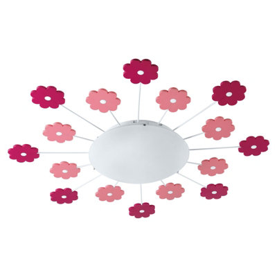 Stylish Pink Wall or Ceiling Light with White Satin Glass Shade for Kids Room