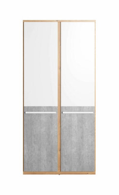 Stylish Plano PN-02 Wardrobe with Shelves in White Matt, Concrete & Oak (H)1910mm (W)900mm (D)510mm - Versatile Bedroom Storage