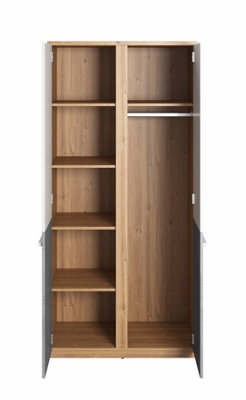Stylish Plano PN-02 Wardrobe with Shelves in White Matt, Concrete & Oak (H)1910mm (W)900mm (D)510mm - Versatile Bedroom Storage