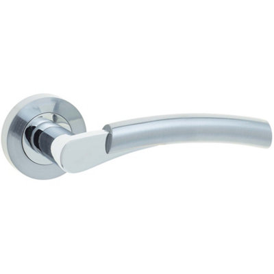 Stylish Polished Chrome/Satin Chrome Door Handle on Rose - Interior Handle
