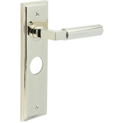 Stylish Polished Nickel Bathroom Door Handle with Backplate - Solid Brass Interior Lever