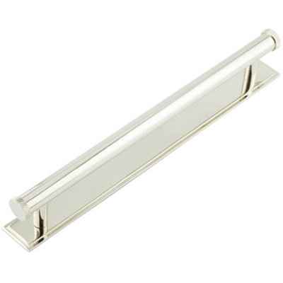 Stylish Polished Nickel Cabinet Handle with Stepped Backplate - 224mm Ctrs - Kitchen Drawer Pull Handle