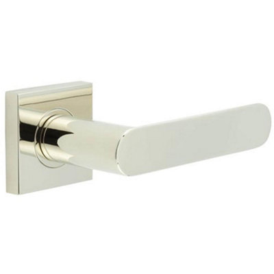 Stylish Polished Nickel Square Door Handle with Sprung Lever - Solid Brass Interior Handle