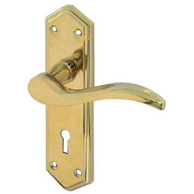 Stylish PVD Brass Suite Door Handle with Lockplate for Modern Interiors - Interior Lever on Backplate
