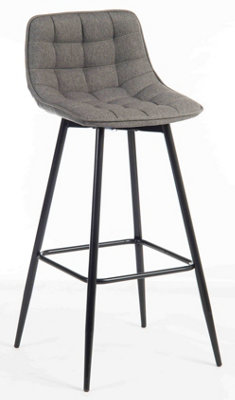 Stylish Quilt Barstool in Soft Grey Fabric with Black Legs and Footrest