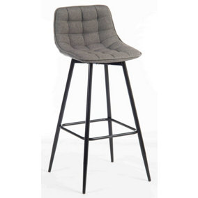 Stylish Quilt Barstool in Soft Grey Fabric with Black Legs and Footrest