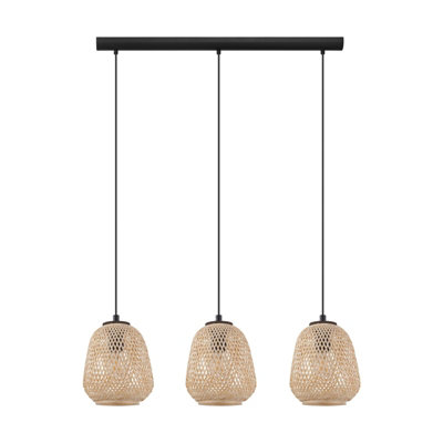 Stylish Round Wicker Pendant Light for Kitchen Island - 3 x 40W E27