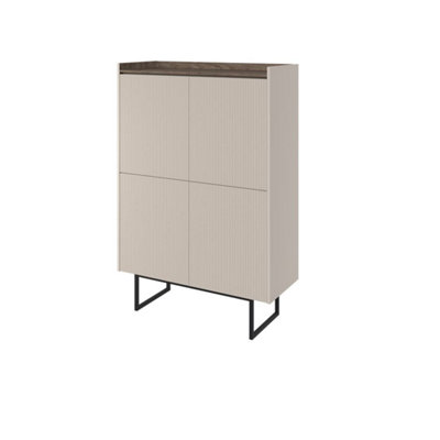 Stylish Sand Beige & Oak Lago 1 Highboard Cabinet W980mm H1440mm D400mm - Ample Storage, Modern Design