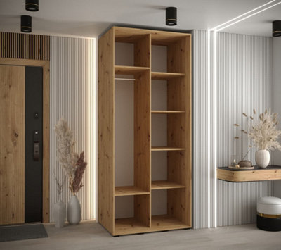 Stylish Sapporo Sliding Door Wardrobe with Shelves and Hanging Rails - Oak Artisan (H)2050mm (W)1000mm (D)600mm