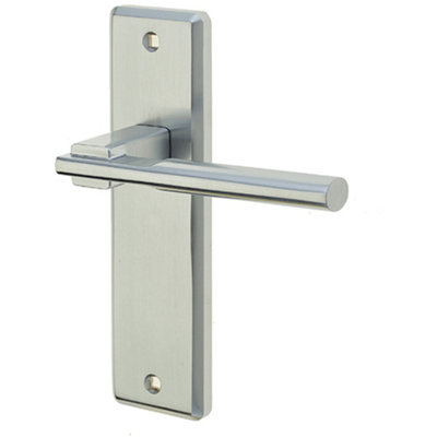Stylish Satin Chrome Suite Door Handle with Unique Latchplate Design - Interior Lever on Backplate
