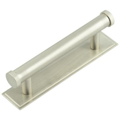 Stylish Satin Nickel Cabinet Handle with 96mm Centers and Stepped Backplate - Kitchen Drawer Pull Handle