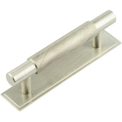 Stylish Satin Nickel Cabinet Handle with Stepped Backplate 96mm Ctrs - Kitchen Drawer Pull Handle