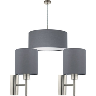 Stylish Satin Nickel Ceiling Pendant Light with 2 Matching Wall Sconces