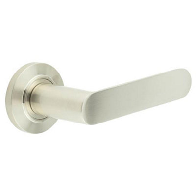 Stylish Satin Nickel Door Handle with Chamfered Rose - Solid Brass Interior Handle