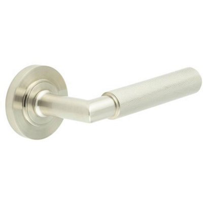 Stylish Satin Nickel Door Handle with Rose Design - Solid Brass Interior Handle