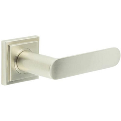 Stylish Satin Nickel Door Handle with Square Stepped Rose - Solid Brass Interior Handle