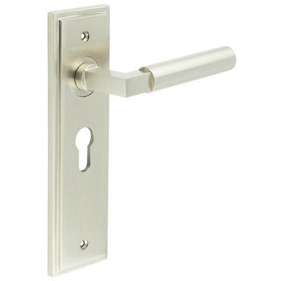 Stylish Satin Nickel Euro Backplate Door Handle for Modern Homes - Solid Brass Interior Lever