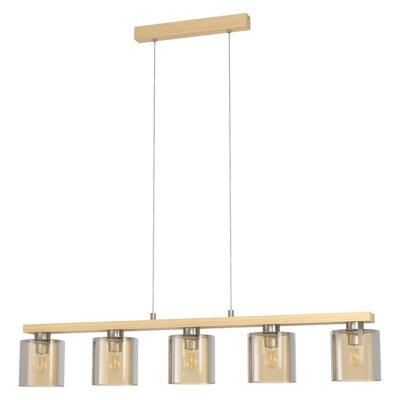 Stylish Satin Nickel Pendant Ceiling Light with Amber Glass Shade