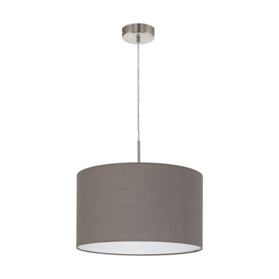 Stylish Satin Nickel Pendant Ceiling Light with Anthracite Brown Fabric Shade