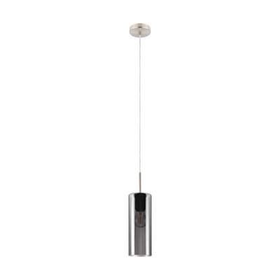 Stylish Satin Nickel Pendant Ceiling Light with Black Transparent Glass Shade