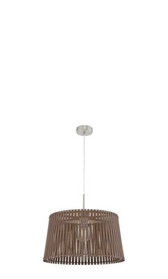 Stylish Satin Nickel Pendant Ceiling Light with Dark Brown Wood Shade