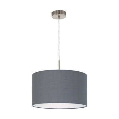 Stylish Satin Nickel Pendant Ceiling Light with Grey Fabric Shade