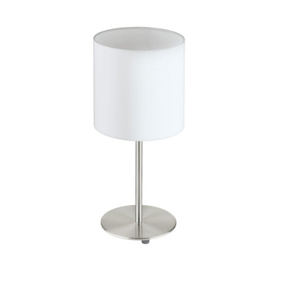 Stylish Satin Nickel Table Desk Lamp with White Fabric Shade and E27 Bulb